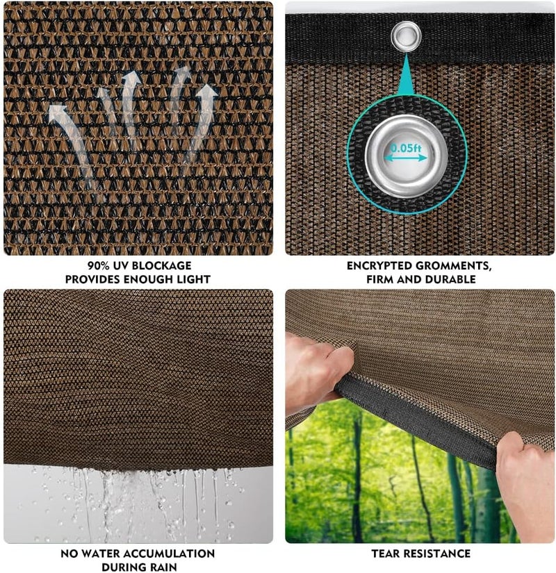 EMERIT 90% Shade Cloth Sun Shade Fabric Privacy Screen Shade Cover for Patio Garden Pergola Shade Cover Canopy with Gromments (Mocha, 10X10 FT) - Image 4
